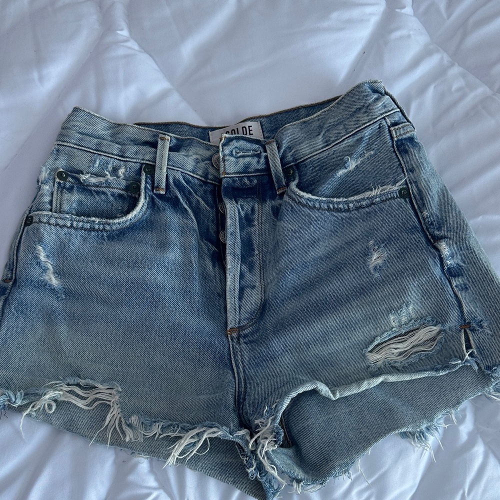 Agolde Jaden Distressed Blue Jean Shorts